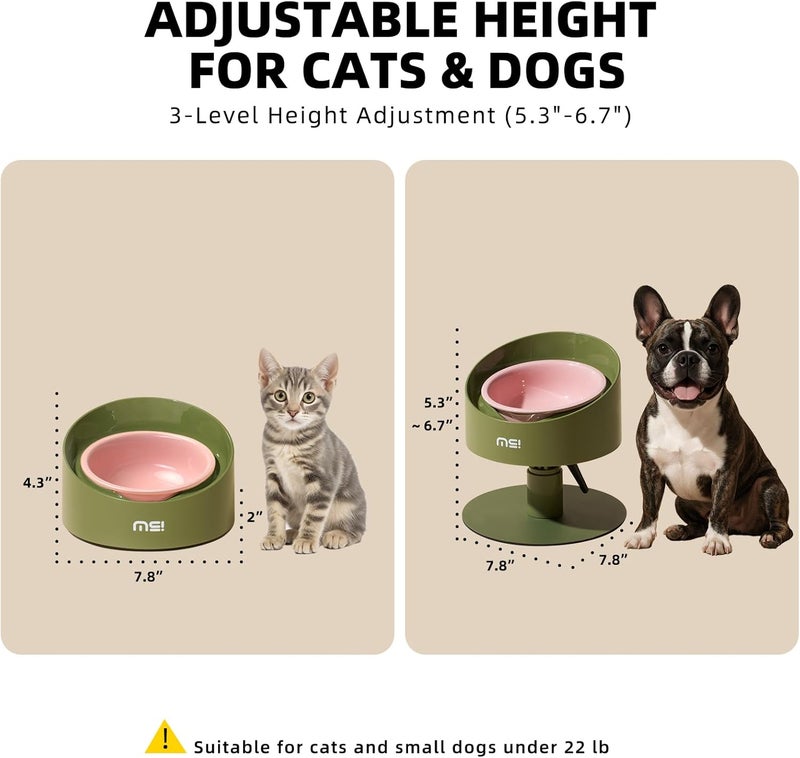 MS!MAKE SURE Adjustable Raised Cat Bowls, Ceramic Elevated Cat Bowls, Pet Bowl with Anti - Slip Rubber Pad, Leak - Proof, Lead & Cadmium Free, Whisker - Friendly, for All Life Stages of Age Pink Green - Image 2